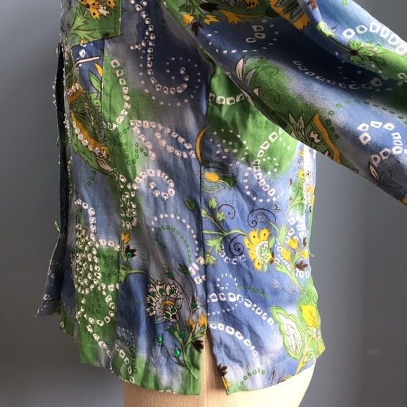 Y2K Keren Hart blue green yellow button down lightweight jean jacket size M - Picture 9 of 13